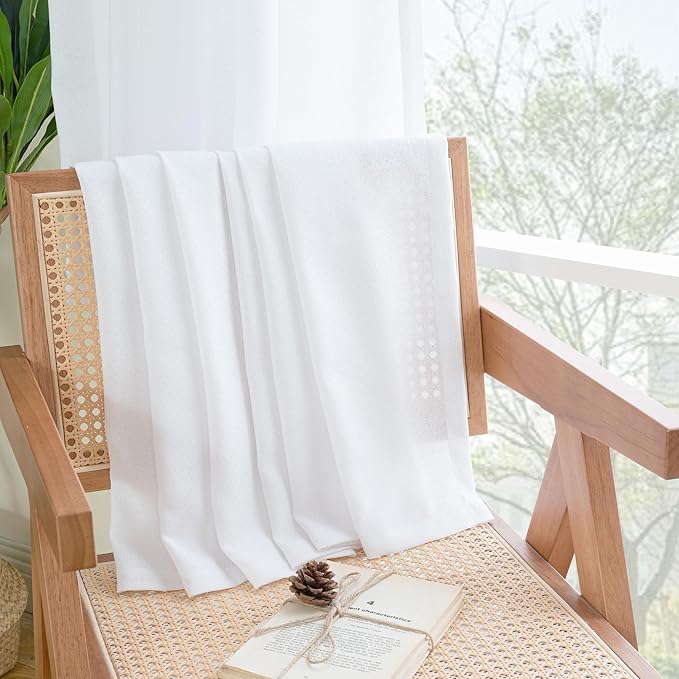 YoungsTex White Linen Curtains 78 Inch Length for Living Room, Light Filtering Semi Sheer Window Drapes Rod Pocket Back Tab Curtain for Bedroom Dining Room Rustic, 2 Panels, 52 X 78 Inch