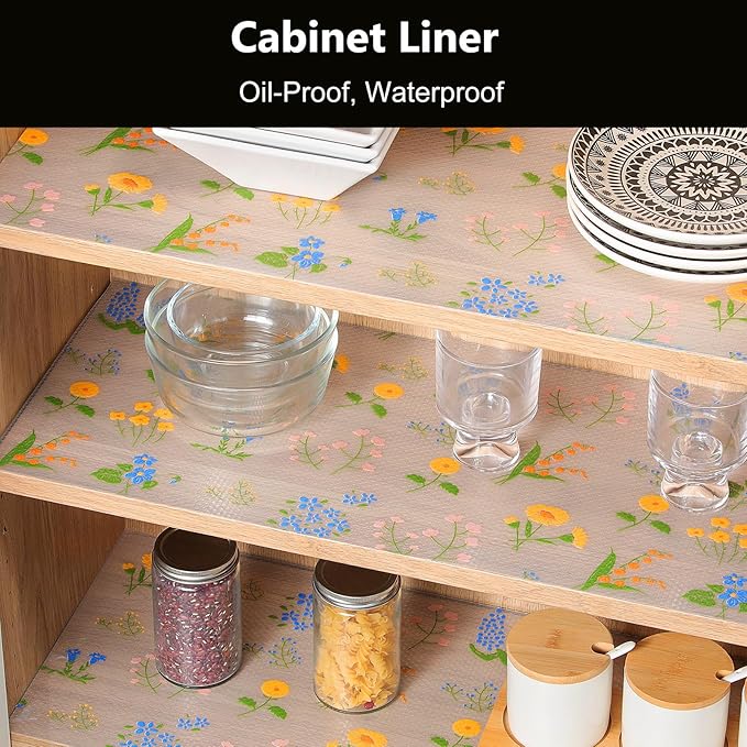 INNOLITES Non-Slip Shelf Liner – Cabinet & Drawer Liner Non-Adhesive – Waterproof Oil-Proof – Durable EVA with Floral for Kitchen Cabinets Refrigerator – BPA-Free, Easy to Cut 11.8" x 360"