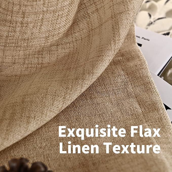 YoungsTex Toffee Linen Curtains 63 Inch Length for Short Living Room Window, Light Filtering Rod Pocket Burlap Textured Drapes for Bedroom Back Tab Rustic, 42 X 63 Inch, 2 Panels