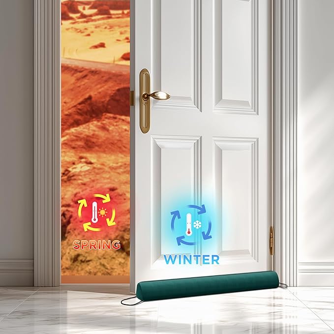 Sunolga 38" Door Draft Stopper Blocks Hot and Cold Air with Removable Washable Cover for Gaps Up to 3", All-Season Seal for Wind, Door Sweep for Bottom of Door and Window, Home Essentials, Dark Green