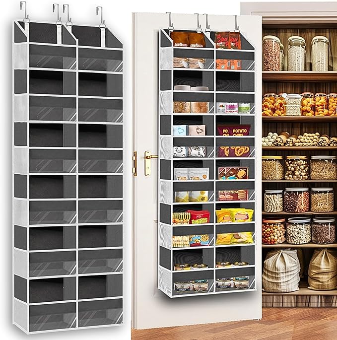 Over the Door Organizer 6 Tiers, Extra Large Behind Door Storage of 12 Compartments, 80 lbs Weight Capacity Hanging Storage Organizer with Clear Window Kids Toys, Shoes, Diapers, Room storage