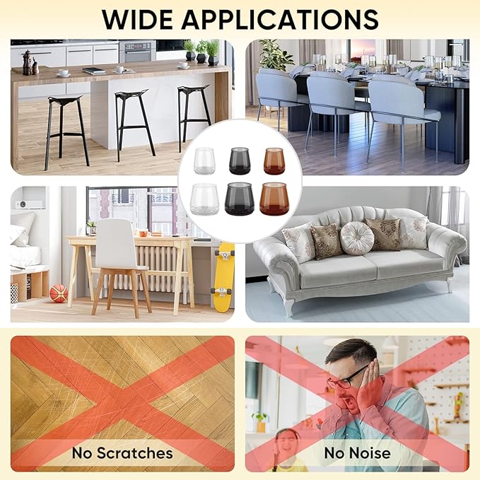 BALEINE 32 Pack Silicone Chair Leg Floor Protectors, Stool Leg Protectors Cap, Non-Slip Chair Leg Caps for Hardwood Floors (Clear Combo 32 Pack)