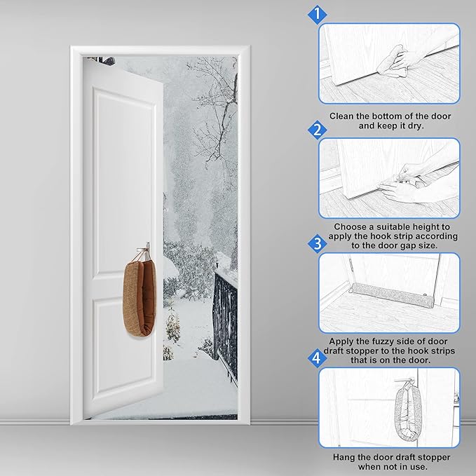 NABOWAN 32" Weighted Under Door Draft Stopper -Triangular Door Draft Blocker with Hook Loops for Easy Install, Save Energy, Home Room Essentials