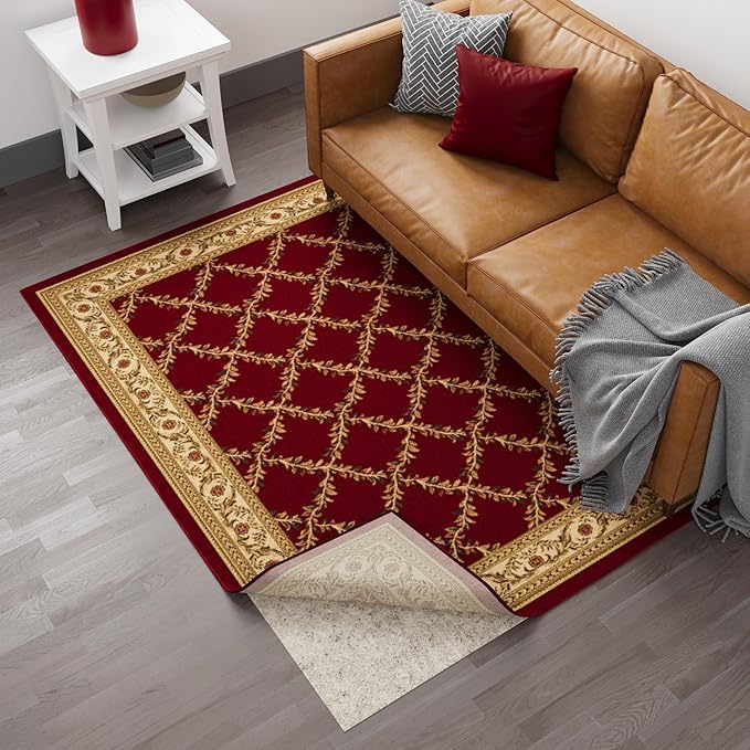 Ottomanson 2'7" x 7' Non-Slip Rug Pad Gripper 1/12 Inch Ultra Thin Dual Surface Felt + Rubber Gripper - Safe for All Floors, Cream