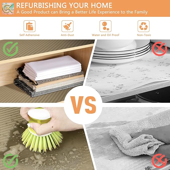 Self-Adhesive Shelf Liner Kitchen Liner, Waterproof Backed Paper Easy Peel and Stick Contact Liner Without Residue for Decor Your Desk Surface, Kitchen Countertops (Dark Khaki, 23.6 x 118.1 inches)