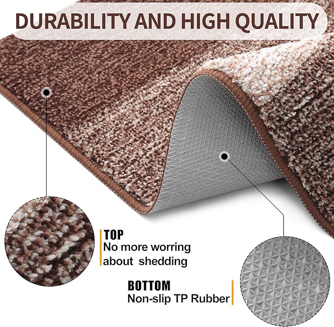 Kitinjoy Indoor Outdoor Door Mat, 59x24 Non-Slip Absorbent Dirt Trapper, Low-Profile Washable Inside Entrance Front Floor Mat, Sturdy Soft Entry Doormats for Entryway, Brown