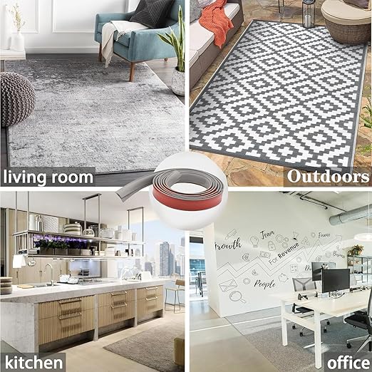 Self Adhesive Carpet Transition Strip with Edge Trim, Designed for Seamless Transitions from Carpet to Tile or Vinyl Floors, Perfect for Doorways.(Black,60ft)