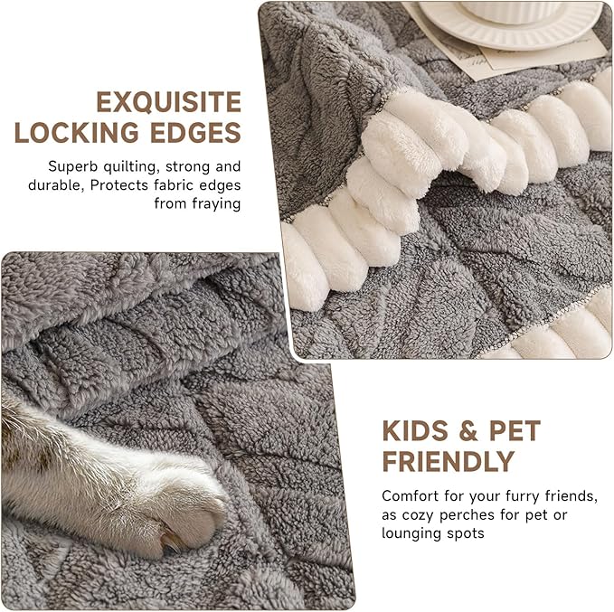 OTOB Couch Covers for 3 Cushion Couch Sofa Pet Friendly, Washable & Non Slip Geometric Jacquard Modern Plush Fuzzy Sofa Slipcovers Protector, All Season Soft Pet Couch Cover (Gray, 27.6"x82.7")