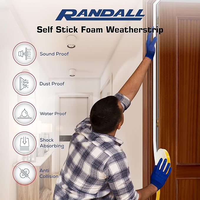 Weather Stripping Foam Tape, 17 Ft Door Seal Strip, EVA Material, High Density 1/4" Thick, No Residue Adhesive, Weatherproof Door Seal Strip for Sliding Door, Windows, White (2" Wide)