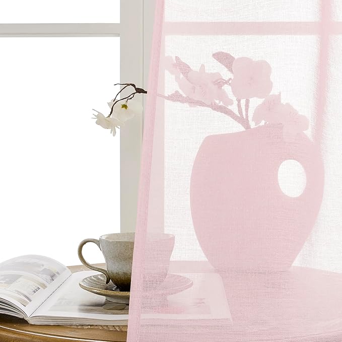 Tollpiz Sheer Door Curtains Closet Linen Textured Curtain Sheers Doorway Light Filtering Voile Patio Glass Door Rod Pocket Curtains French Door, 54 x 80 inches Long, Pink, Set of 1 Panel