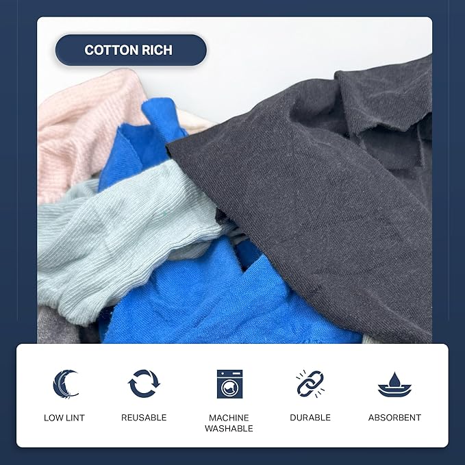 Angel-in-Armor Colored T-Shirt Rags – 5lb Box of Recycled Cotton Knit Shop Rags – Low Lint Cleaning Cloths for Mechanics, Oil Changes, Industrial and Commercial Use