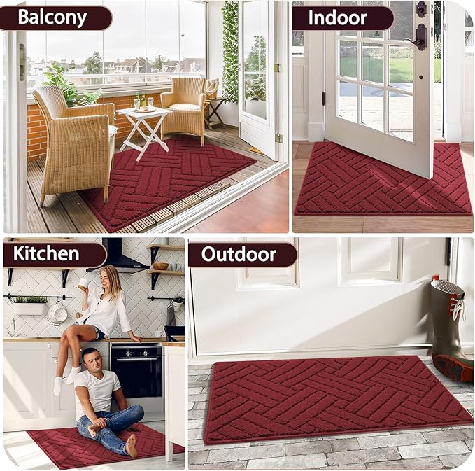 Door Mat Indoor Doormat, Entryway Rug Door Mats Non-Slip Rubber Backing,Heavy Duty Low-Profile Entrance Rugs, Absorbent Resist Dirt Doormats Floor Door mat for Entryway,Red 36"x59"