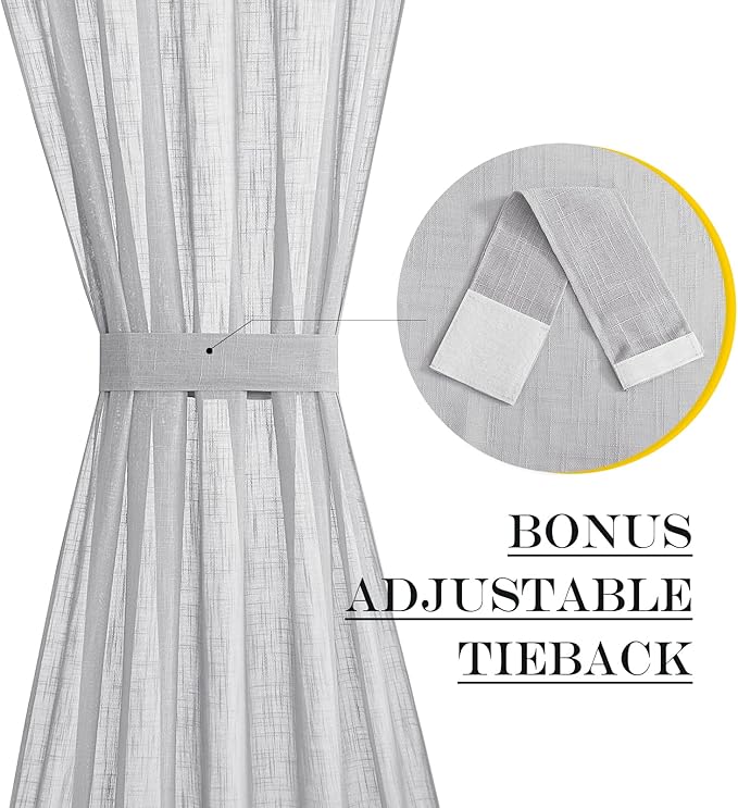 NICETOWN SidelightCurtains 72 Inches Long for Door Windows Linen Privacy Protect Light Filtering French Door Side Curtain Panels Bonus Adjustable Tie Back, 12x72 Inch Length, 1 Panel, Dark Grey