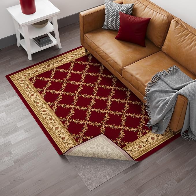 Ottomanson 8' x 11' Non-Slip Rug Pad Gripper 1/4 Inch Thick Dual Surface Felt + Rubber Gripper - Safe for All Floors, Brown