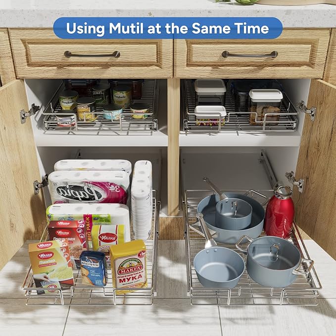 ROOMTEC Pull Out Cabinet Organizer, Cabinet Pull Out Shelves 15½" W x 21½" D, Heavy Duty Cabinet Drawers Slide Out Kitchen Cabinet Organizers Storage Shelf