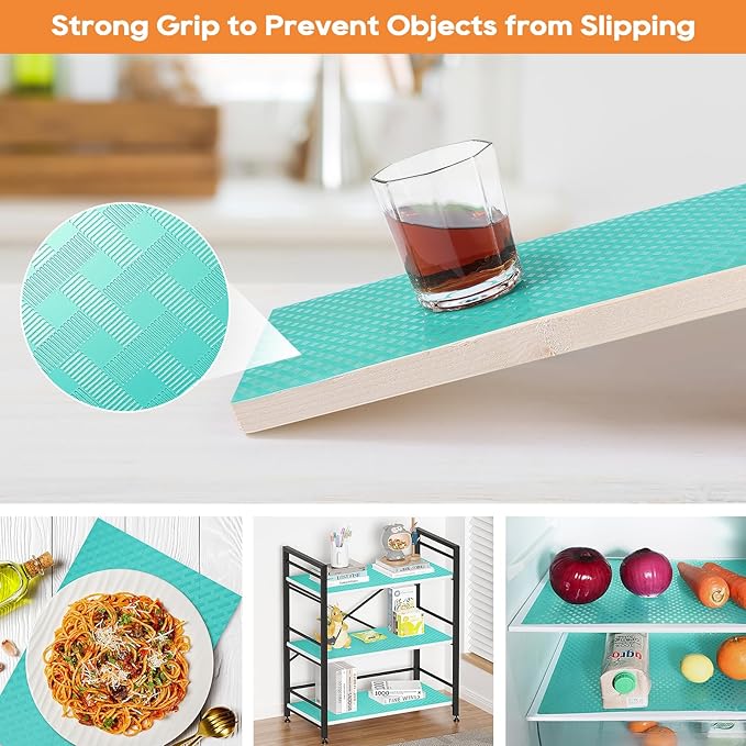 Blue Shelf Liners for Kitchen Cabinets Refrigerator Liners Waterproof & Oil-Proof Kitchen Cupboard Liner Drawer Mats EVA Material Non Adhesive Fridge Liner for Shelves 23.6 x 157.4 Inches