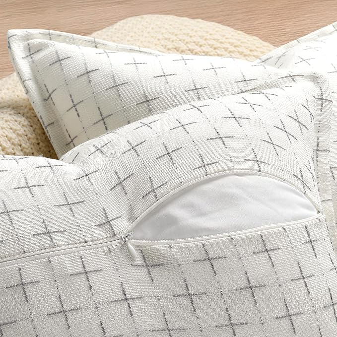 ZWJD Pillow Covers 18x18 Set of 2 Soft Polyester Textured Pillow Covers with Stylish Flange Edge Cozy Farmhouse Throw Pillows for Couch Bed Sofa Living Room