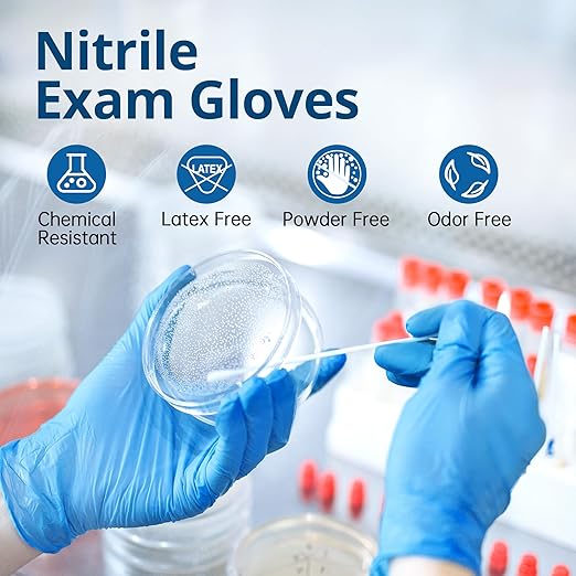 Disposable Nitrile Exam Gloves, Blue, Nitrile Gloves Disposable Latex Free, Medical Gloves, Cleaning Gloves, Food-Safe Rubber Gloves, Powder Free, Non-Sterile, 50-ct Box (Medium)