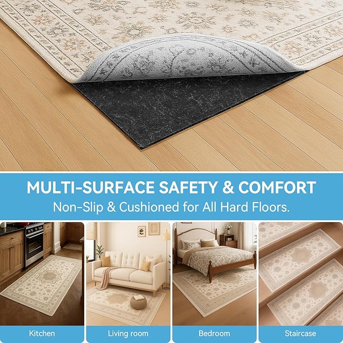 Warmstar 2x8 FT Non Slip Rug Pad,100% Waterproof Felt Rug Pad for Hardwood Floors,1/8” Thick Soft Carpet Pad with Natural Rubber Backing, Secure Grip & Floor Protection