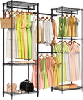 Heavy Duty Clothes Rack, Freestanding Garment Rack System Closet Organizer for Hanging Clothes, Metal Wire Clothing Rack with 5 Shelves & 5 Rods,Adjustable Wardrobe Shelf,Black