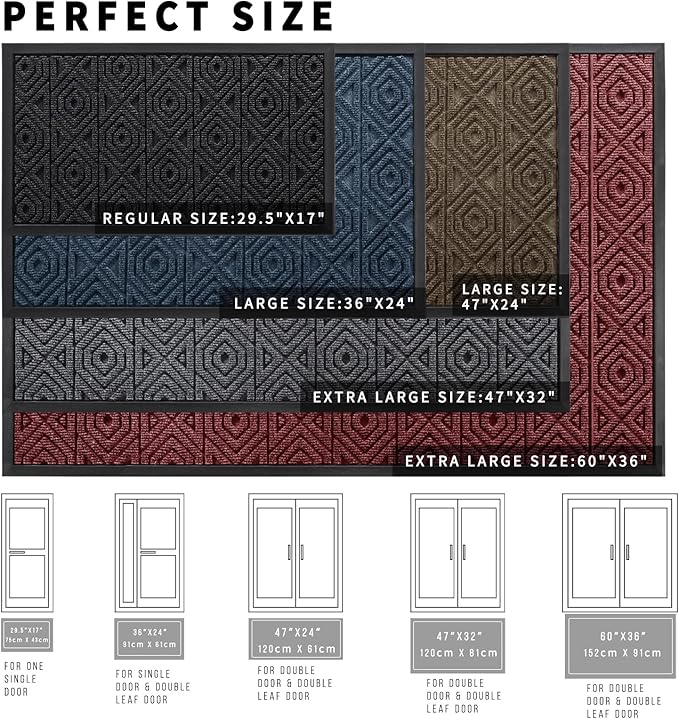 Yimobra Door Mat, Outdoor Indoor Entrance Welcome Mat, Heavy Entry Front Door Mat, Stain & Fade Resistant, Low Profile, Sturdy Rubber, Easy Clean Patio Floor Mat, Waterproof, 29.5 x 17, Light Beige