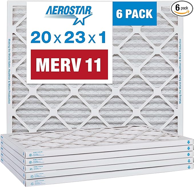 Aerostar 20x23x1 MERV 11 Pleated Air Filter, AC Furnace Air Filter, 6 Pack (Actual Size: 19 7/8" x 22 7/8" x 3/4")