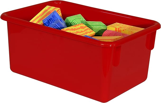Wood Designs Cubby Storage Bin, Heavy Duty Plastic Containers for Kids Red Cubby Tray Set of 20