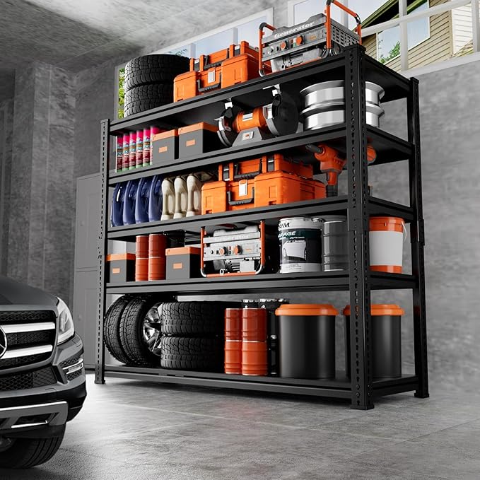 Storage Shelves Heavy Duty 2 PCS,48"L x 18"W x 72"H Garage Storage Shelves Unit Loads 3700LBS, 5-tier Adjustable Metal Industrial Utility Shelf Rack for Kitchen, Laundry Room,Warehouse, Basement