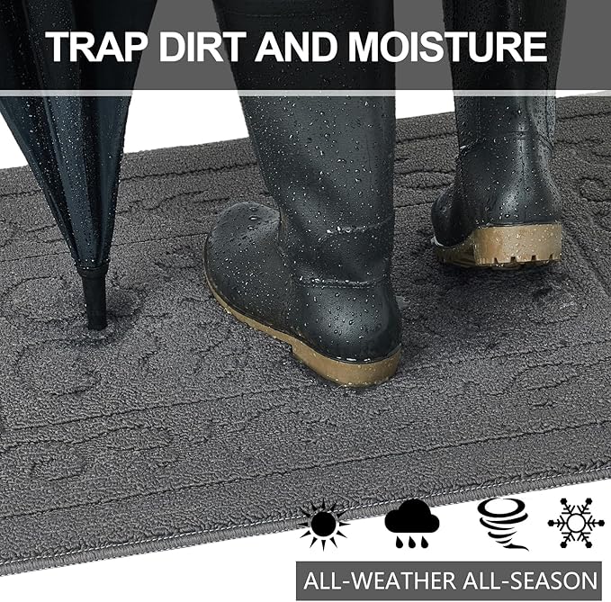 FONEYI Indoor Door Mat 36" x 59", Dirt Trapper Door Mats Non-Slip Entryway Rugs Washable, Absorbent Resist Dirt Welcome Mat, Low Profile Inside Floor Mats for Front Back Door and Entryway, Grey