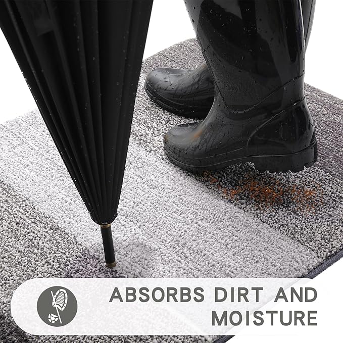 Kitinjoy Indoor Outdoor Door Mat, 59x36 Non-Slip Absorbent Dirt Trapper, Low-Profile Washable Inside Entrance Front Floor Mat, Sturdy Soft Entry Doormats for Entryway, Light Grey