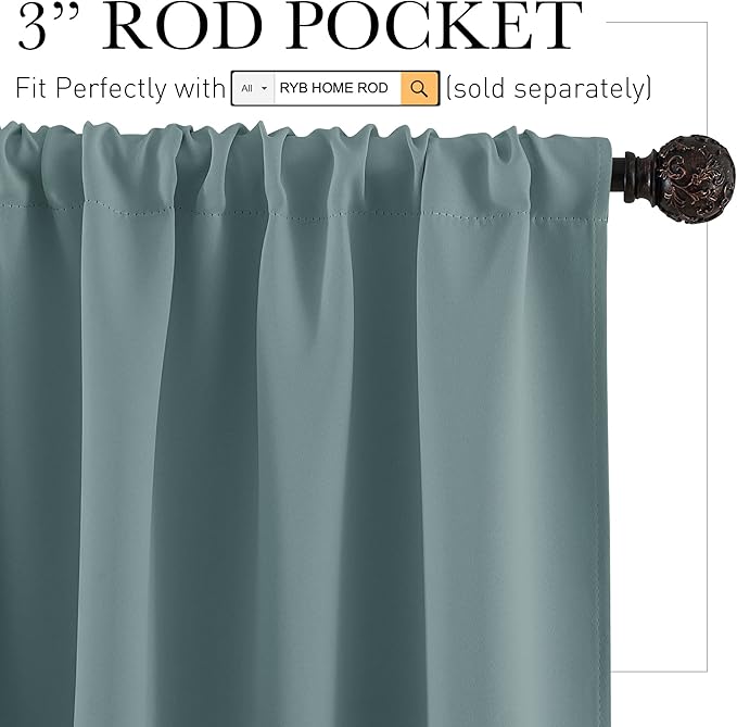 RYB HOME RV Curtains Blackout - Thermal Insulating Privacy Door Windows Camper Curtains for Kids Nursery RV Bunk Bedroom Windows Bathroom, Width 29 x Length 24, Dusty Blue, 2 Pcs