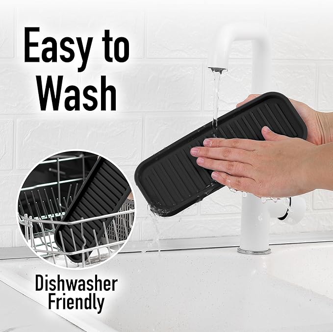Zulay Kitchen (9x3.5) Silicone Sponge Holder for Kitchen Sink - Flexible Multipurpose Soap Tray Sponge Holder - Sink Organizer Tray for, Bathroom, Makeup, Trinkets & More (Black)
