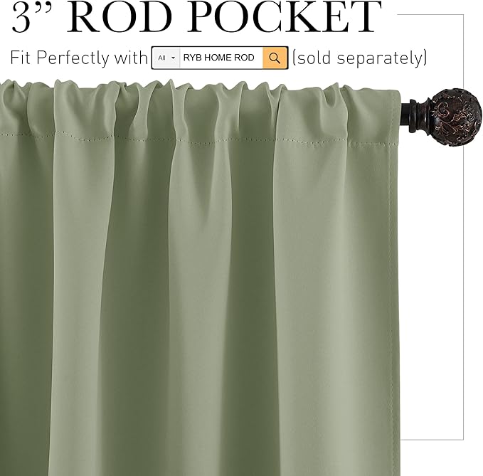 RYB HOME Small Curtains Blackout - Privacy Insulating Farmhouse Mini Curtains for Kids Bedroom RV Camper Windows Trailer Bathroom Kitchen Cabinet Door Window, W 29 x L 36, Sage Green, 2 Panels