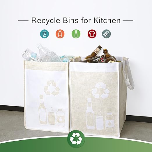 Recycle Waste Bag for Kitchen Home- Indoor Recycling Bins Trash Sorting Organizer, Reusable and Waterproof, Yellow, 2 Pack