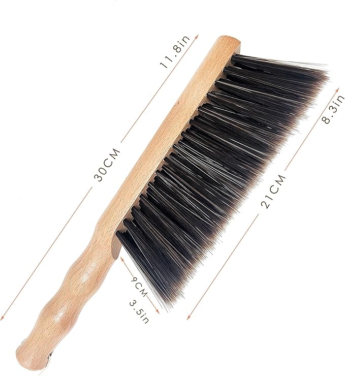 2Pcs Hand Broom Brush Beech Wood,Dust Brush,Duster for Counter,12inch Foxtail Bench Brush, Round Handle Handheld Brushes,5 Rows Soft Bristles for Bed,Shop Table,Woodworking Cleaning,Car,Sofa