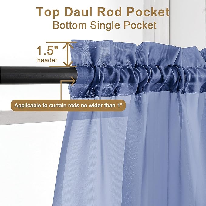 Chyhomenyc Royal Blue Sheer Curtains 96 inches Long 2 Panels, Light Filtering Soft Airy Solid Elegant Voile Window Treatment Drapes for Bedroom Living Room Wedding Party Decor, 42 Wx96 L, 8FT L