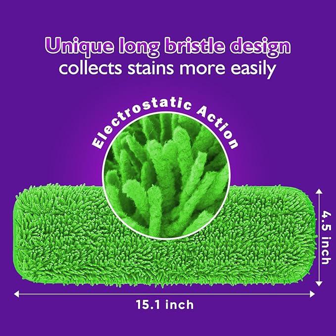 Reusable Mop Pads for Swiffer PowerMop, 8 Pack Microfiber Mop Pad Refill with Scrubber Strips for 13''-15'' SprayMop, Washable Mop Pads Use for Most Floor Types, Designed for Pets - Green