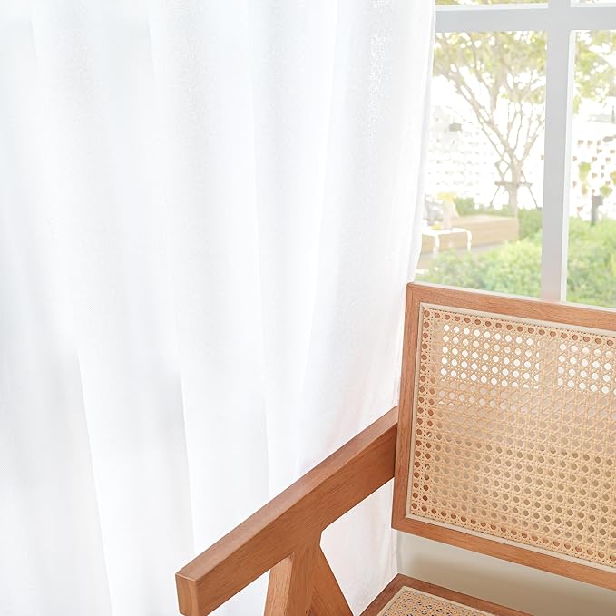 YoungsTex White Linen Semi Sheer Curtains 63 Inch Length for Short Window, Light Filtering Rod Pocket Drapes for Living Room Bedroom Office Rustic Country, 42 X 63 Inch, 2 Panels