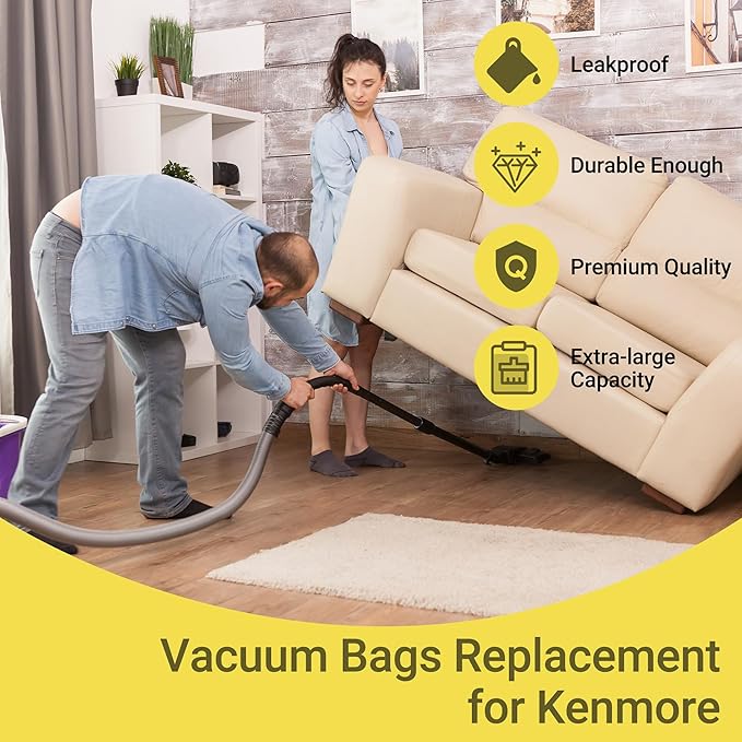 50558 Vacuum Cleaner Bags Replacement for Kenmore Canister Type C/Q 5055, 50555, 50557, 50558 and Pana·sonic Type C-5, C-18, 200 Series, 400 Series, 600 Series, 800 Seires Vacuum - 20 Pack