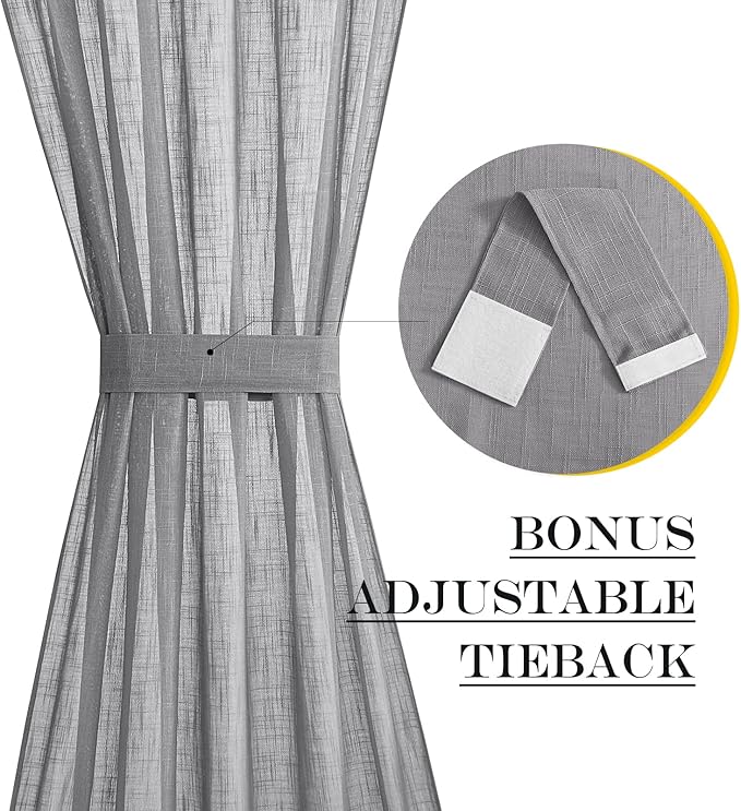 NICETOWN French Door Curtain with Tieback, Rustic Semi-Sheer Back Front Door Shade 50 Inches Long Curtains, Short Curtain Light-Filtering Privacy Window Decor, 1 Panel, Dark Grey, 26" Wide