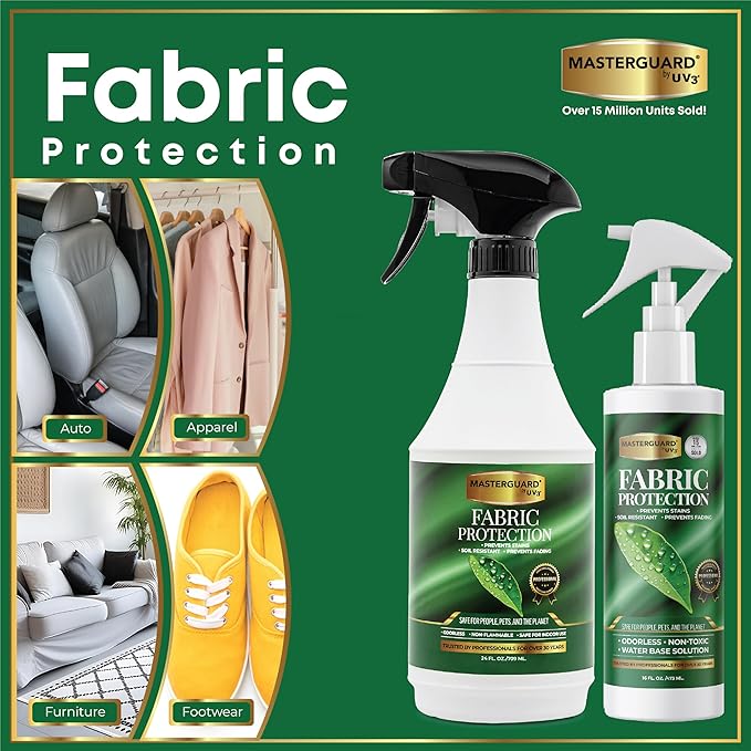 Fabric Protection Spray Water Based Solution - Natural Kid and Pet Safe Formula, Fabric Protector for Upholstery, Couch, Shoes, Jackets & Outdoor Furniture - Waterproof & Stain Resistant - 24 oz