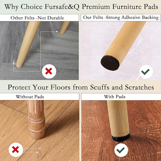 Fursafe&Q Felt Furniture Pads, Furniture Felt Pads for Hardwood Floors -Self Adhesive Chair Leg Floor Protectors, Protect Your Floors from Nicks, Bumps and Scratch, 86 Pcs Round Cabinet Door Bumper