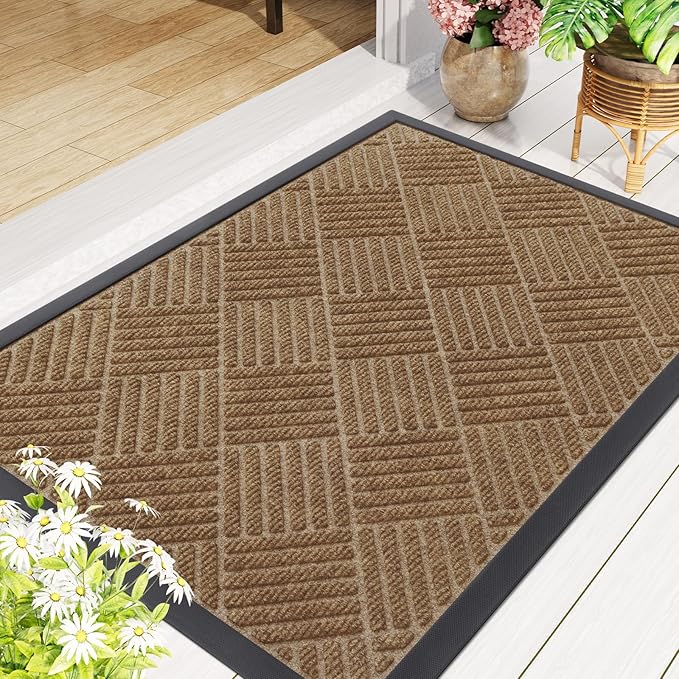 Smiry Front Door Mat Outside Entrance, Heavy Duty Outdoor Indoor Natural Rubber Doormat, Non Slip, Trap Dirt and Moisture, Easy Clean, Low Profile Patio Porch Entryway Mat, 47x23, Coffee