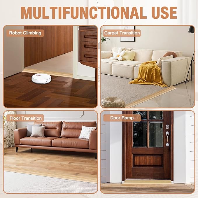 Floor Transition Strip Self Adhesive Vinyl Door Threshold for Doorways Carpet Edging Trim Overlap Edge Reducer for Laminate Floor, Carpet, Tile (Light Yellow Wood Grain, 1/5" to 2/5", 3.3Ft)