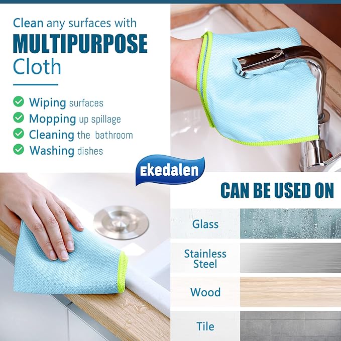 Microfiber Cleaning Cloth Lint Free Glass Cleaner Window Polishing Streak Free Miracle Easy Clean Rag Reusable for Mirror Kitchen Dish Auto Detailing,Pack of 8, 12'' x 16'', Light Grey