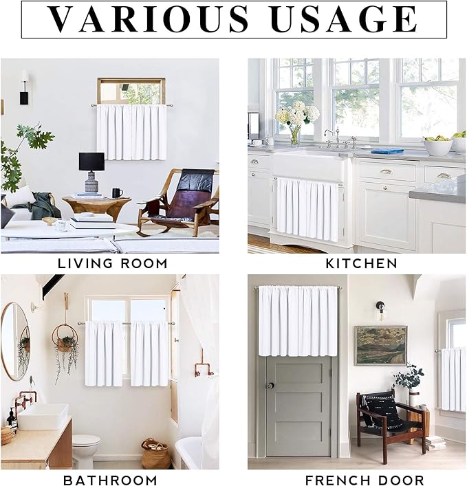 RYB HOME Short Curtains for Living Room Blackout Portable Blinds Shades for Bedroom Bathroom Basement Garage RV Camper Windows, 34 inches Width x 36 inches Length, Pure White, 2 Pcs