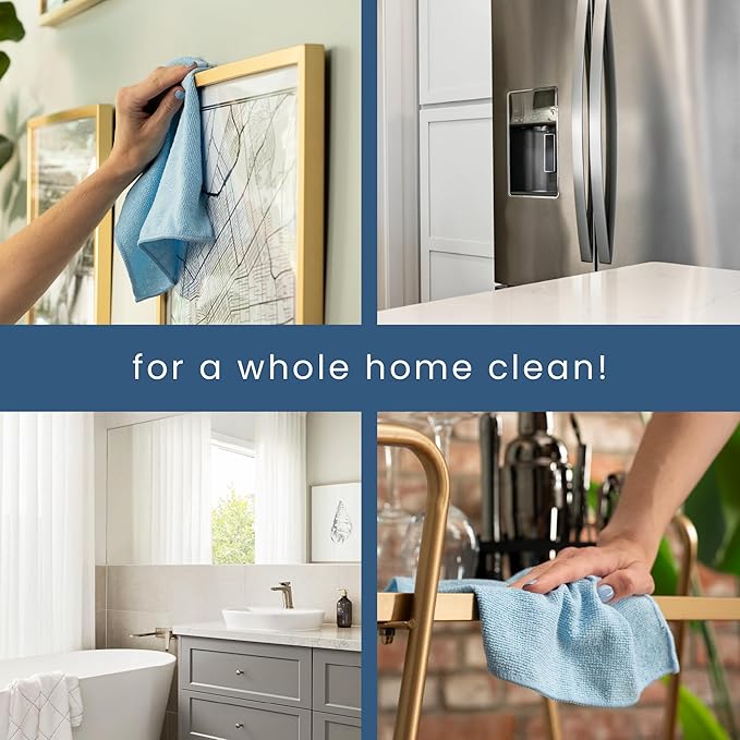 S&T INC. 50 Pack Microfiber Cleaning Cloth, Bulk Towels for Home, Reusable Microfiber Towels for Cars, Cleaning Rags, Light Blue, 11.5 Inches x 11.5 Inches, 50 Count