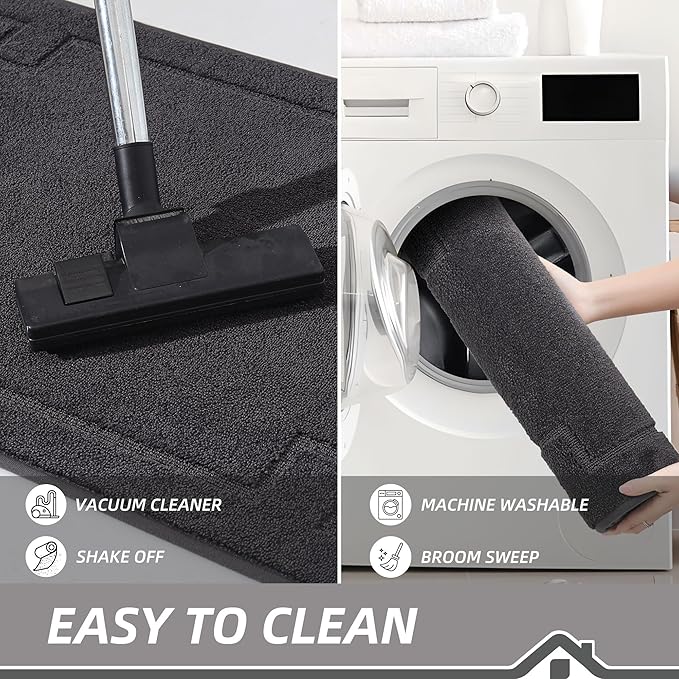 BEQHAUSE Door Mat 24" x 36", Non-Slip Door Mats Indoor Entryway Rugs Washable Low-Profile Absorbent and Stain Resist Floor Mats, Dog Door Mat for Front Back Door, Muddy Wet Shoes & Paws, Dark Grey