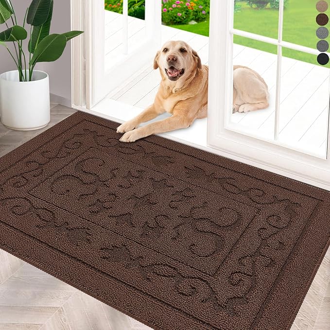 FONEYI Indoor Doormat, Front Back Door Mat 32"x40" Washable, Rubber Backing Non Slip Door Mats, Low-Profile Absorbent Entrance Doormats Inside Floor Mats for Entryway, Resist Dirt Entry Rugs, Coffee