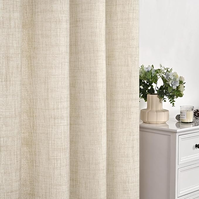 YoungsTex Linen Semi Sheer Curtains 78 Inch Length for Living Room, Boho Cream Light Filtering Window Drapes Textured with Rod Pocket Back Tab for Dining Bedroom, 2 Panels, 52 X 78 Inch